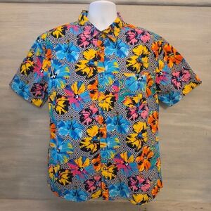Amongst Others 100%Cotton Abstract Hawaiian Flower Print Button Down Shirt XL GC